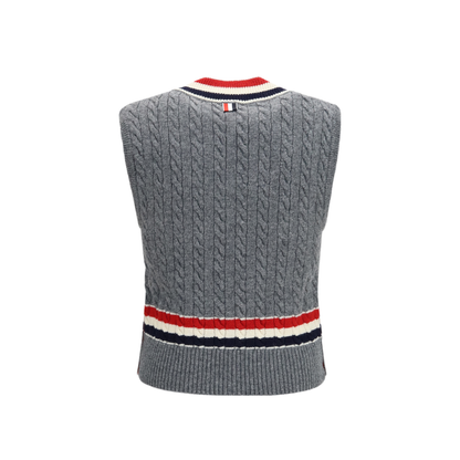 MAYFEYR - Thom Browne - Cable Knit Cricket V Neck Vest - MKV098AY1026