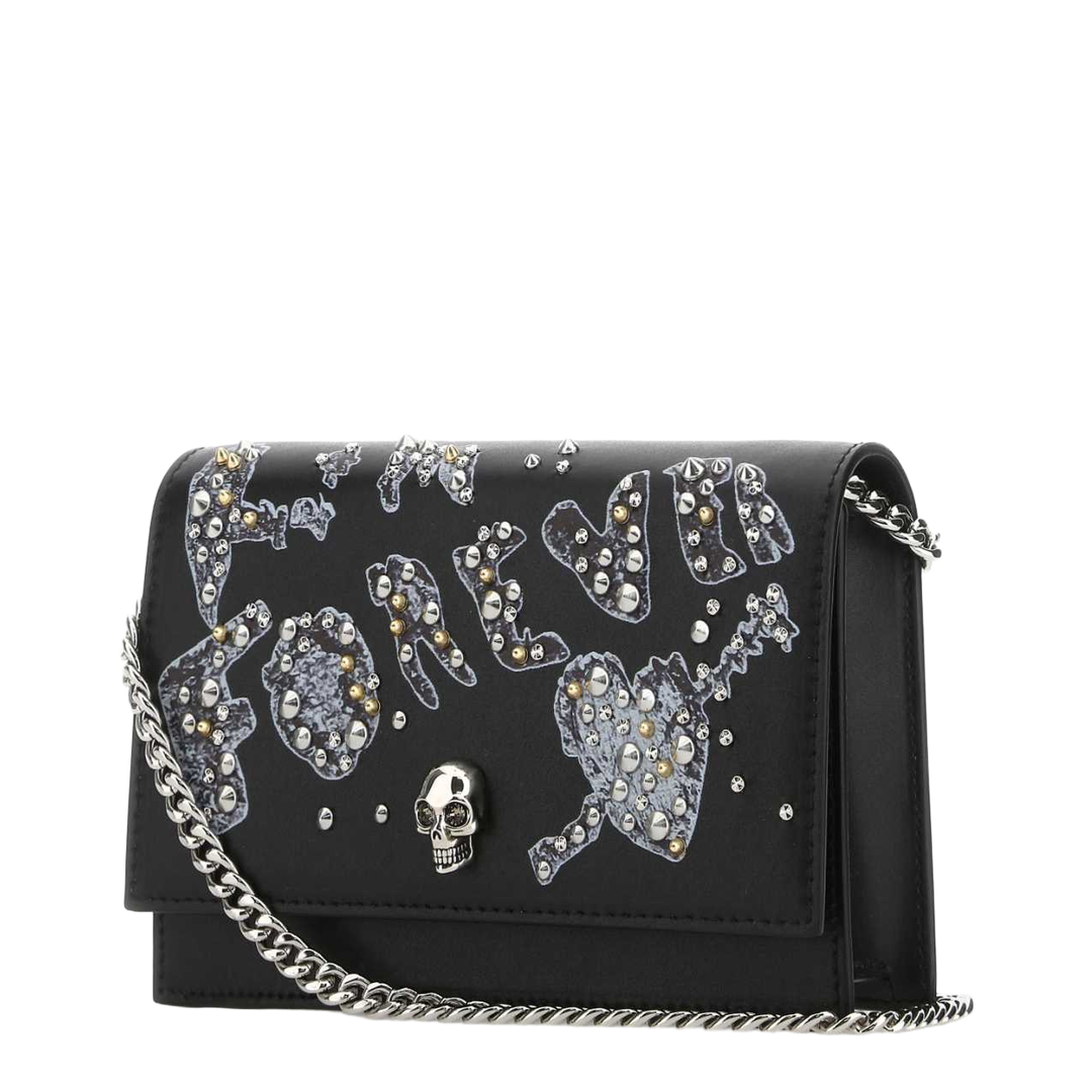 Black Leather Small Skull Clutch