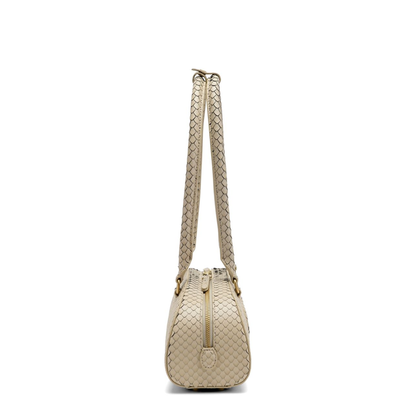 1DR Dome Elongated Snake-Effect Leather Shoulder Bag - Beige