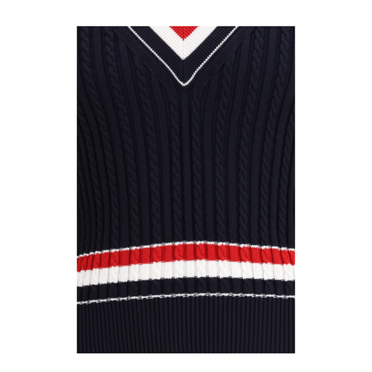 MAYFEYR - Thom Browne - Intarsia Cable Knit V Neck Sweater - MKA581AY3014415