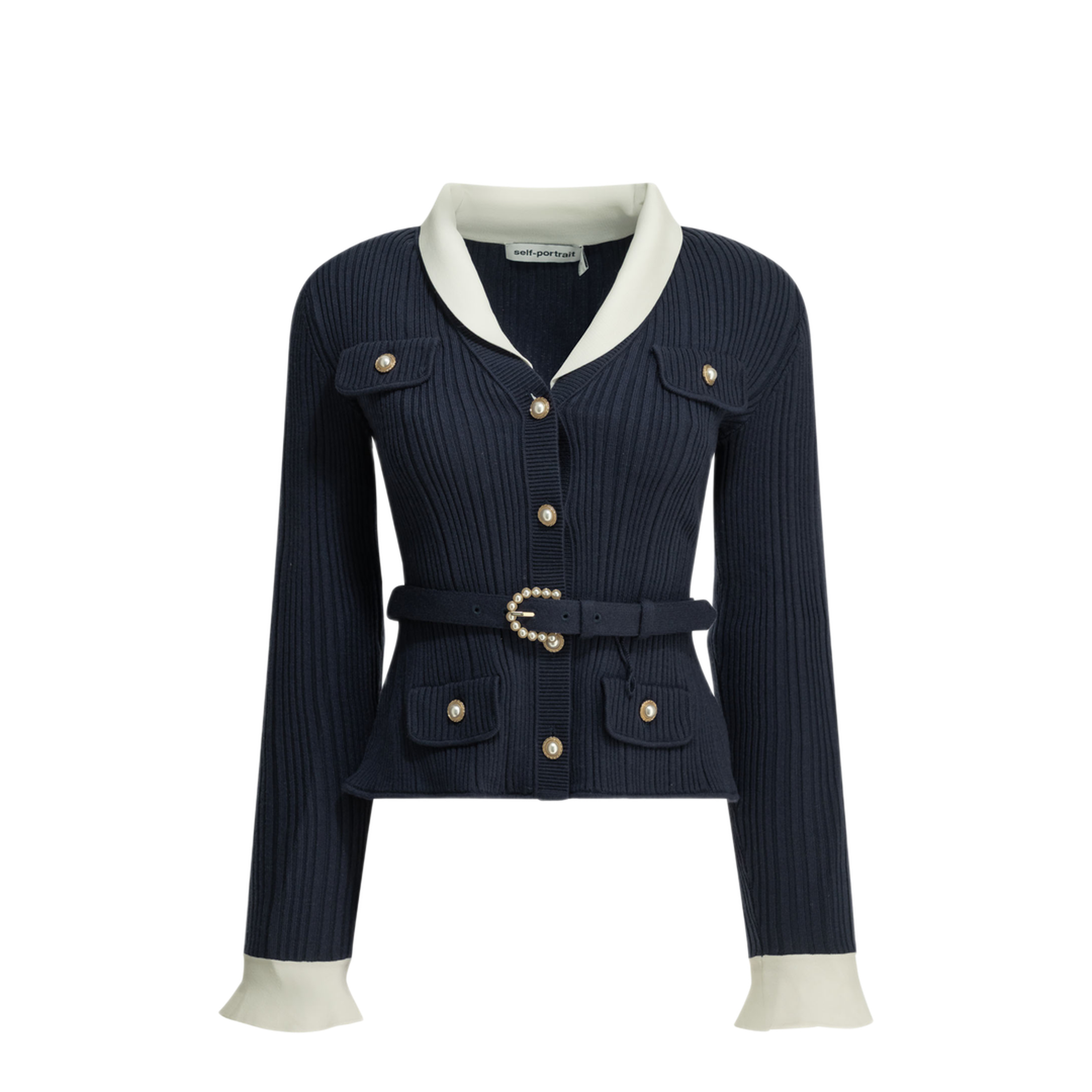 MAYFEYR - Self Portrait - Woven Knit Cardigan - PF26131CNNAVY