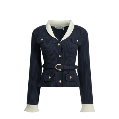 MAYFEYR - Self Portrait - Woven Knit Cardigan - PF26131CNNAVY