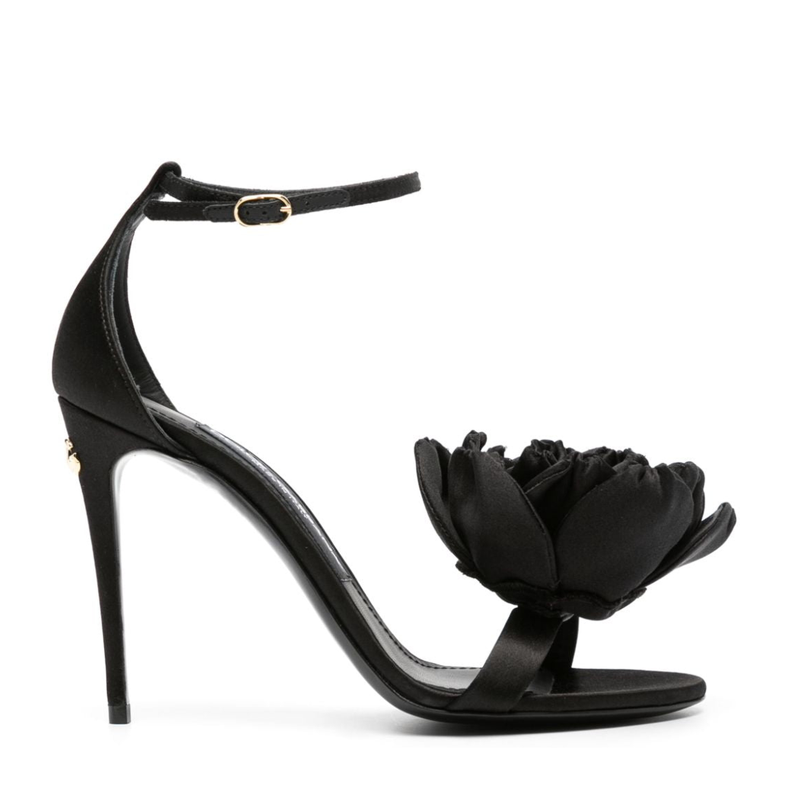 Keira Floral-Appliqué Satin Sandals