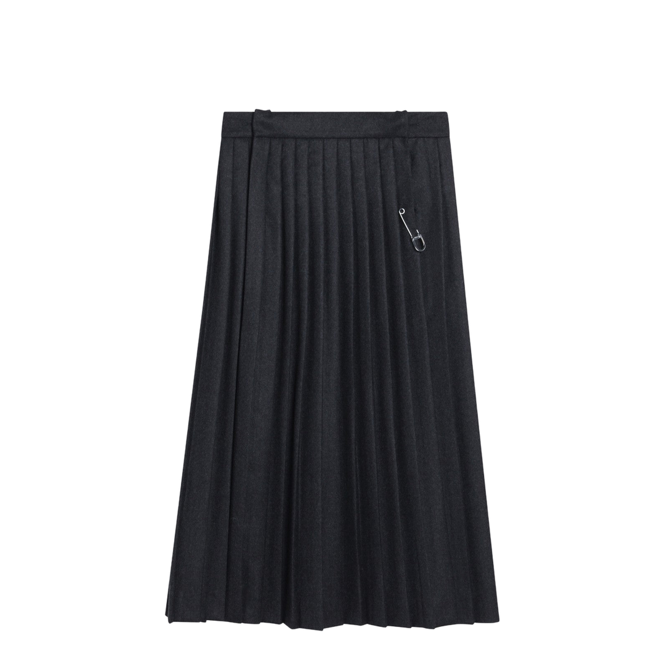 Grey Pleated Wool Skirt