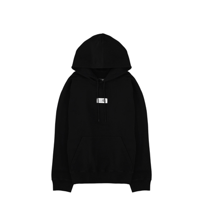 Black Front Pouch Pocket Adjustable Drawstring Hood Ribbed Cuffs Logo Patch Detailing