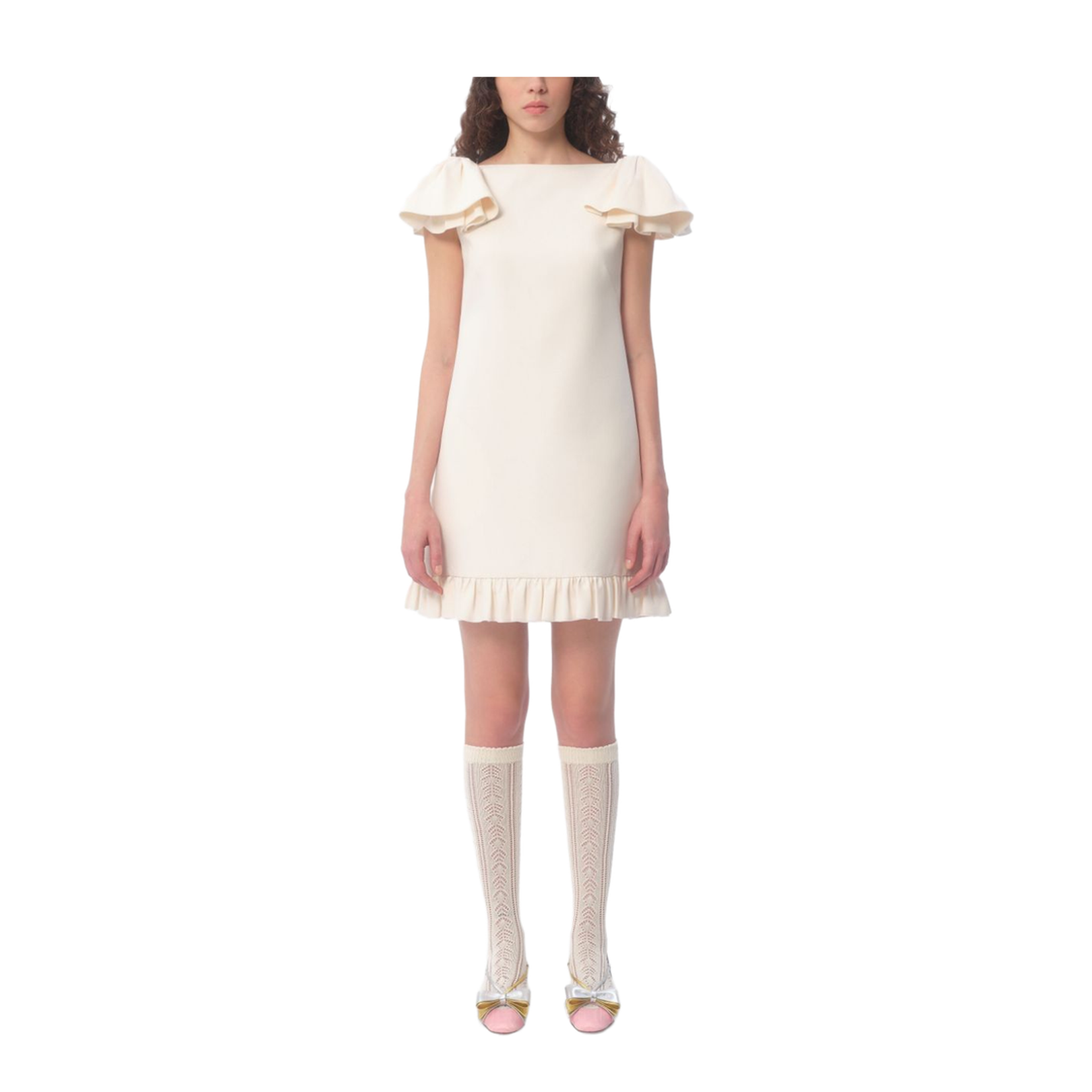 Ivory Short Puff Sleeve Dress