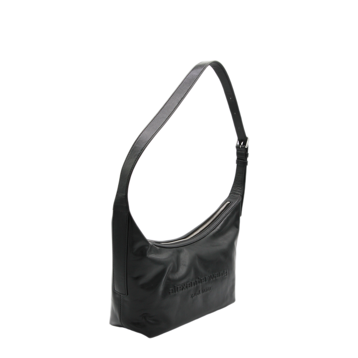 Punch Cow Leather Shoulder Bag - Black