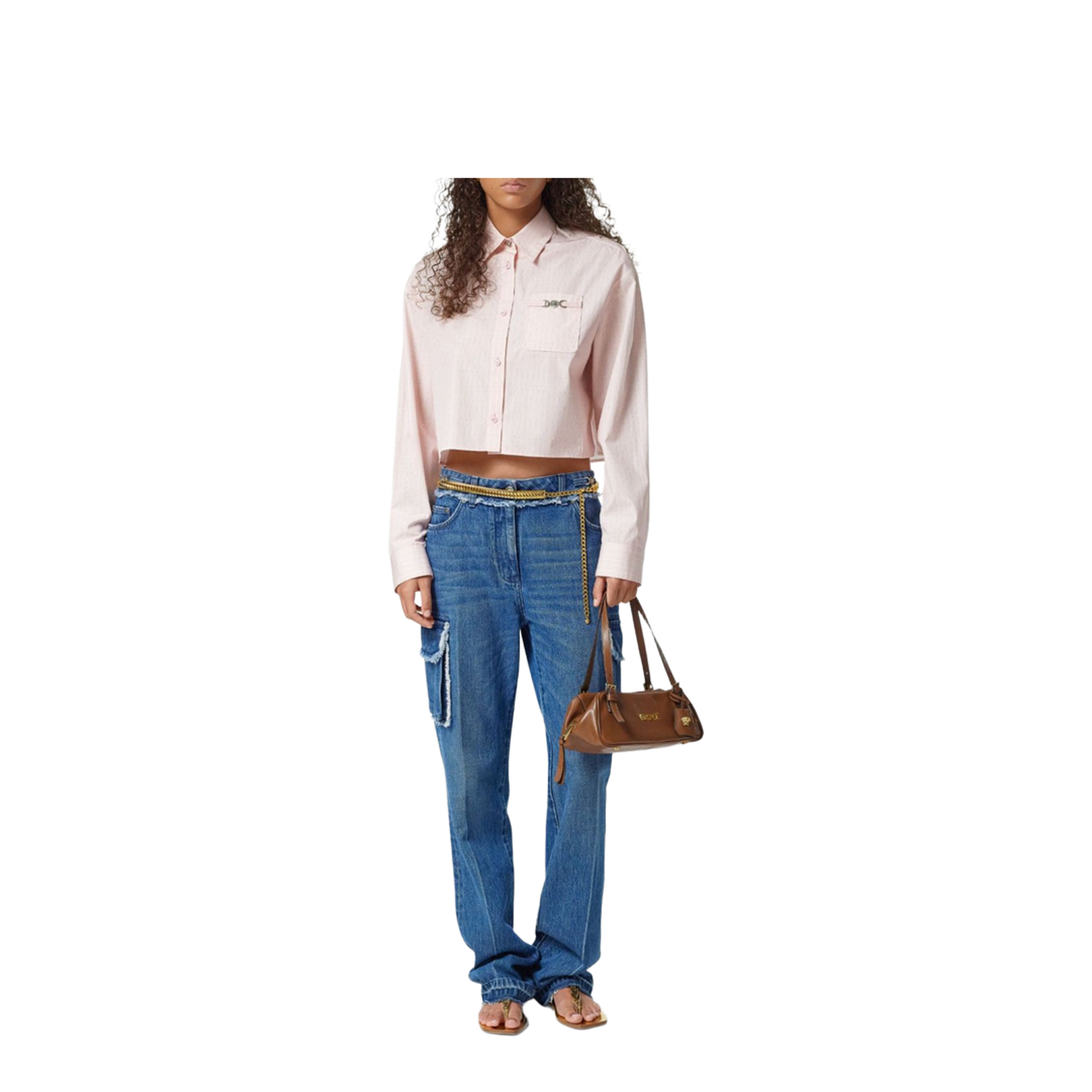 Cropped Boxy Fit Pinstripe Chain Shirt