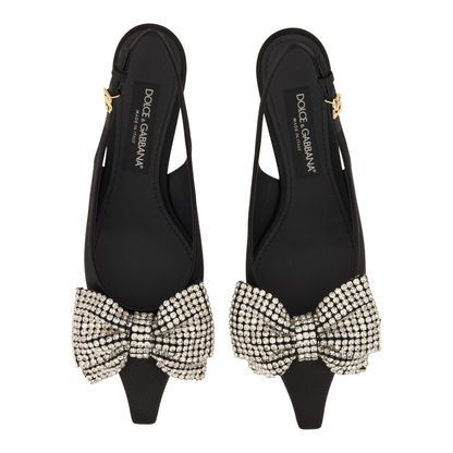 Satin Sling-Back with Rhinestone Embroidery