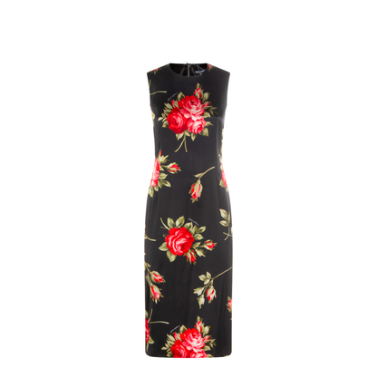 Bouquet Rose Print Satin Midi Dress