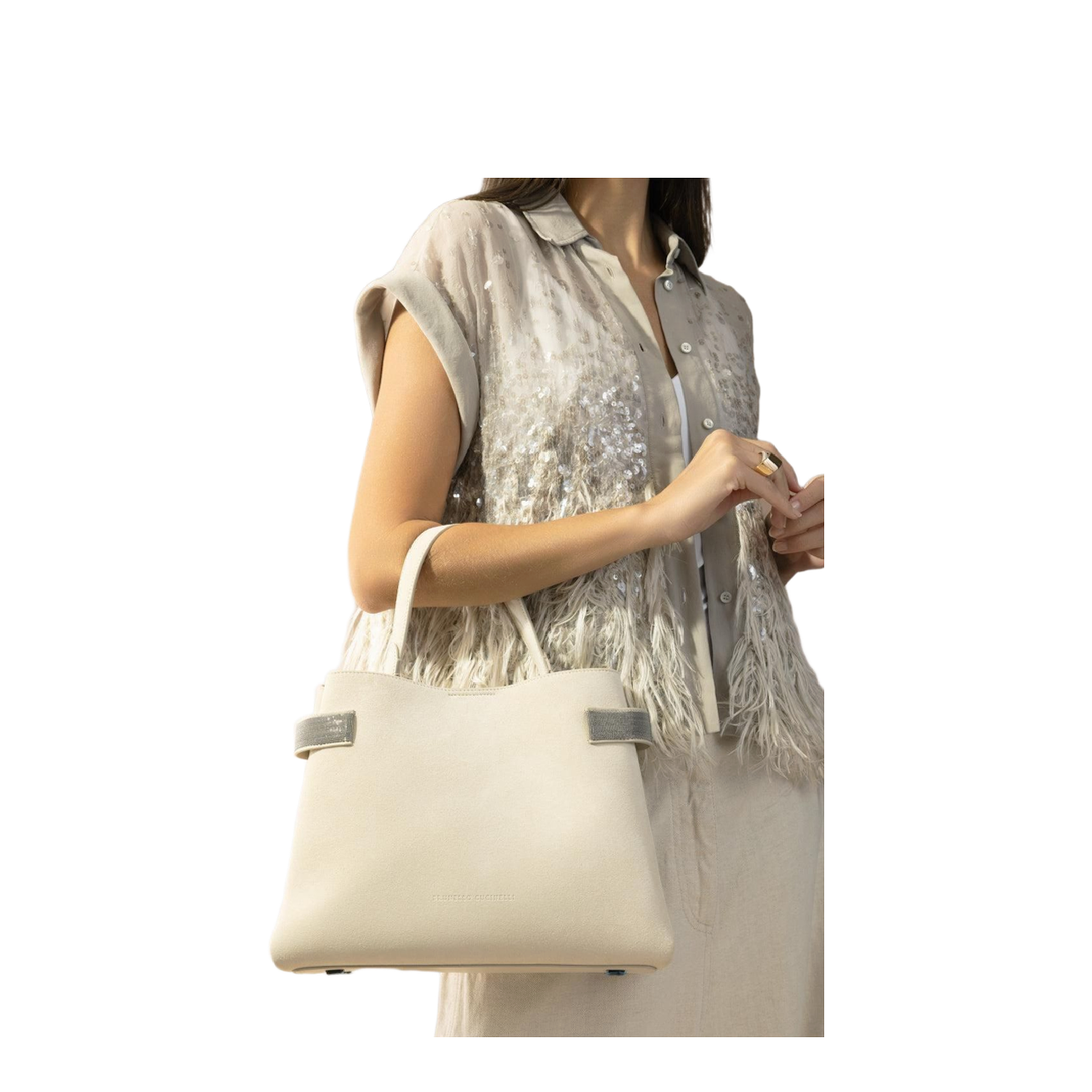 Medium Suede Tote Bag - Ivory
