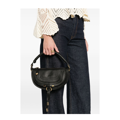 Marcie Mini Calfskin Saddle Bag - Black