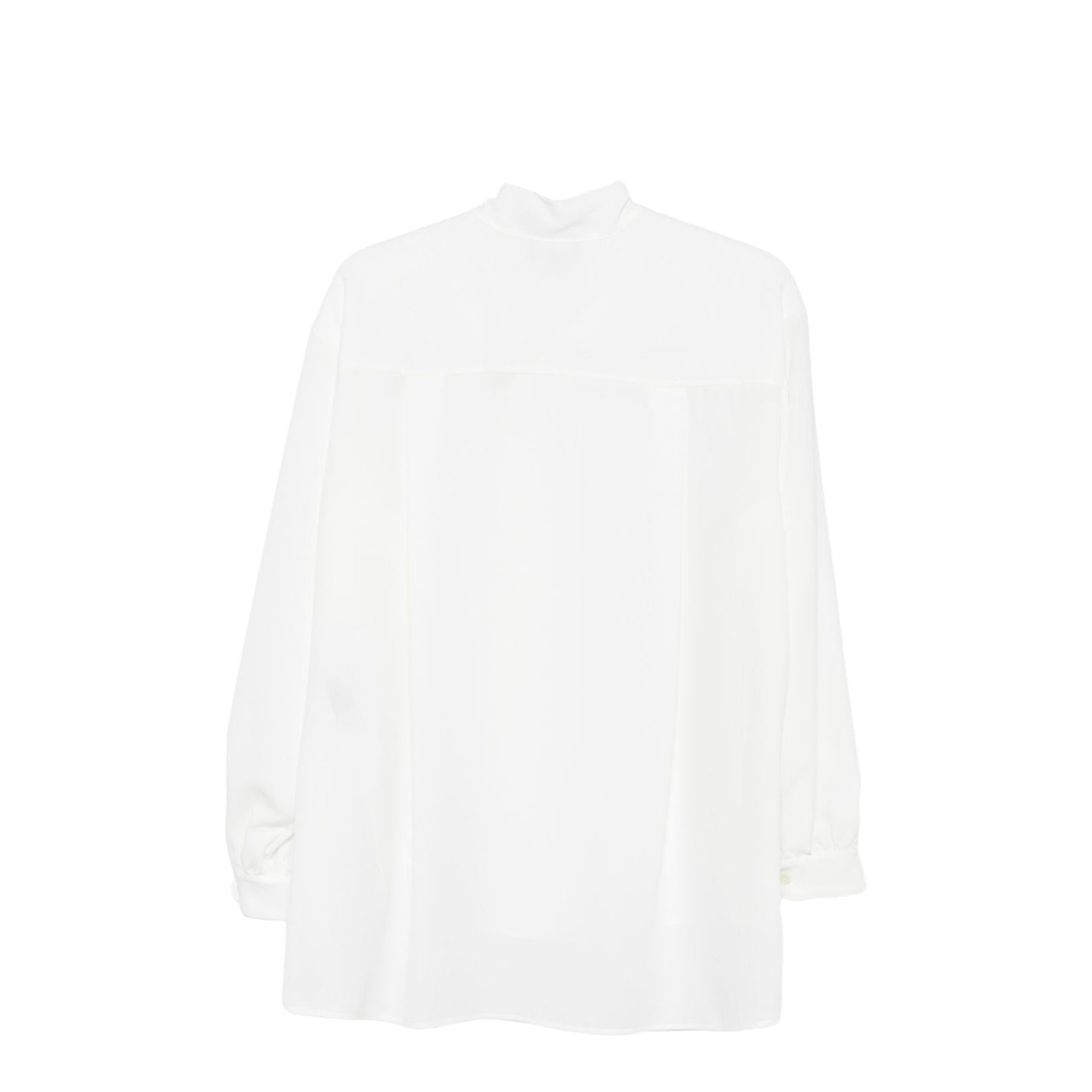 White Long Sleeves Neck Tie Buttoned Cuffs Asymmetric Hem