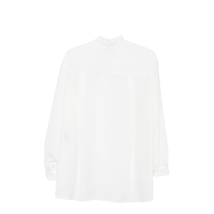 White Long Sleeves Neck Tie Buttoned Cuffs Asymmetric Hem