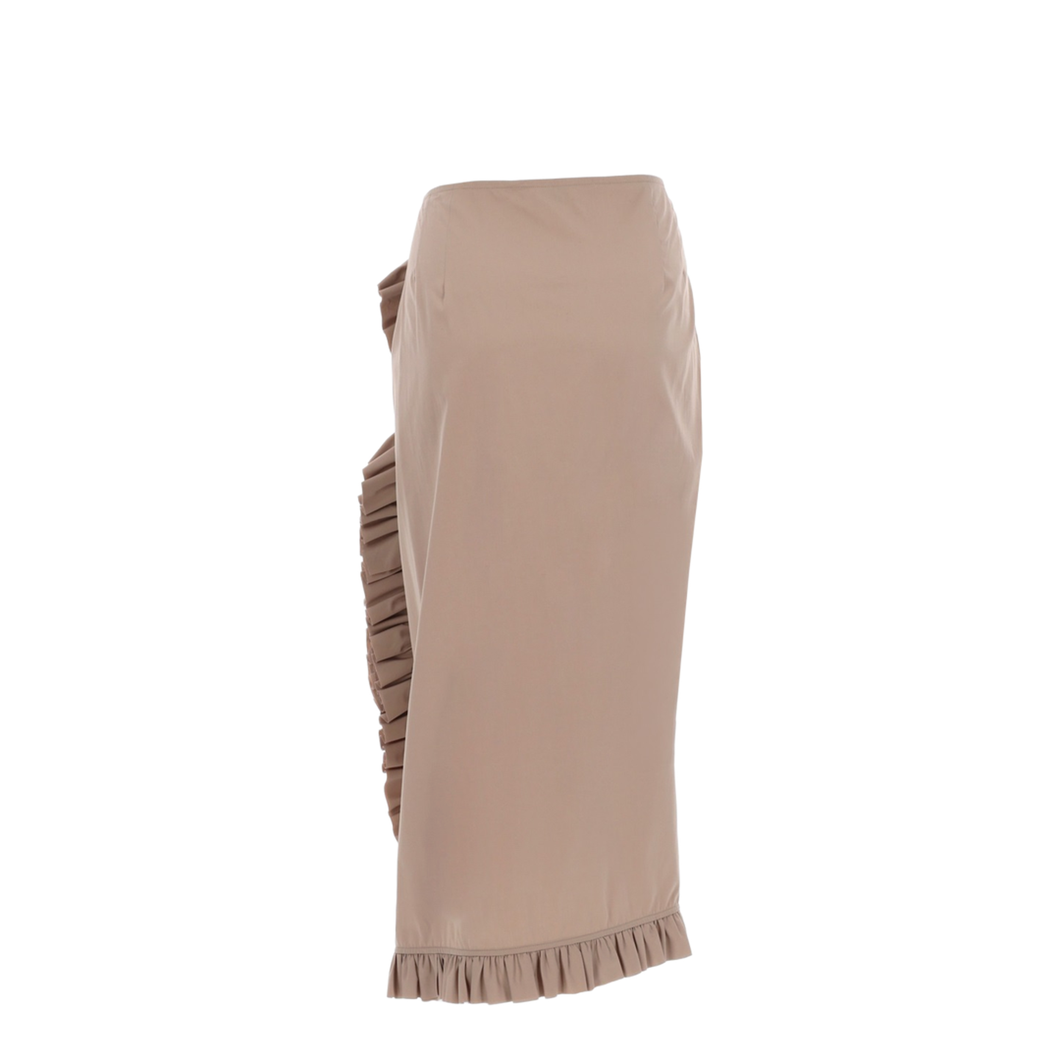 Beige Poplin Asymmetric Ruffled Midi Skirt