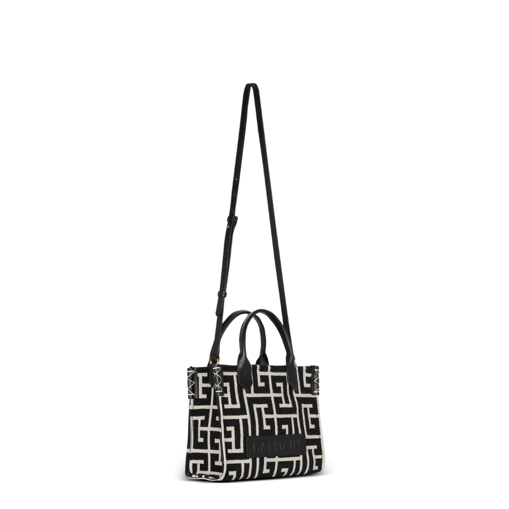 B-Army Black and White Tote Bag with Logo Patch and Monogram