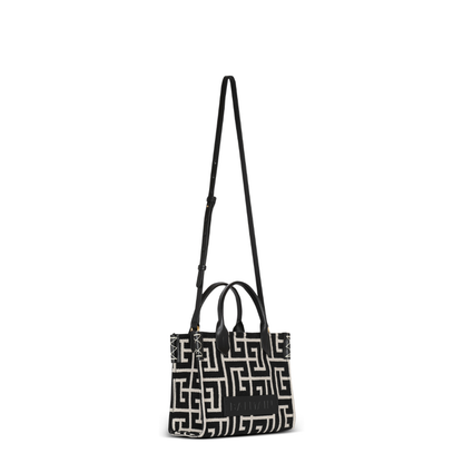 B-Army Black and White Tote Bag with Logo Patch and Monogram