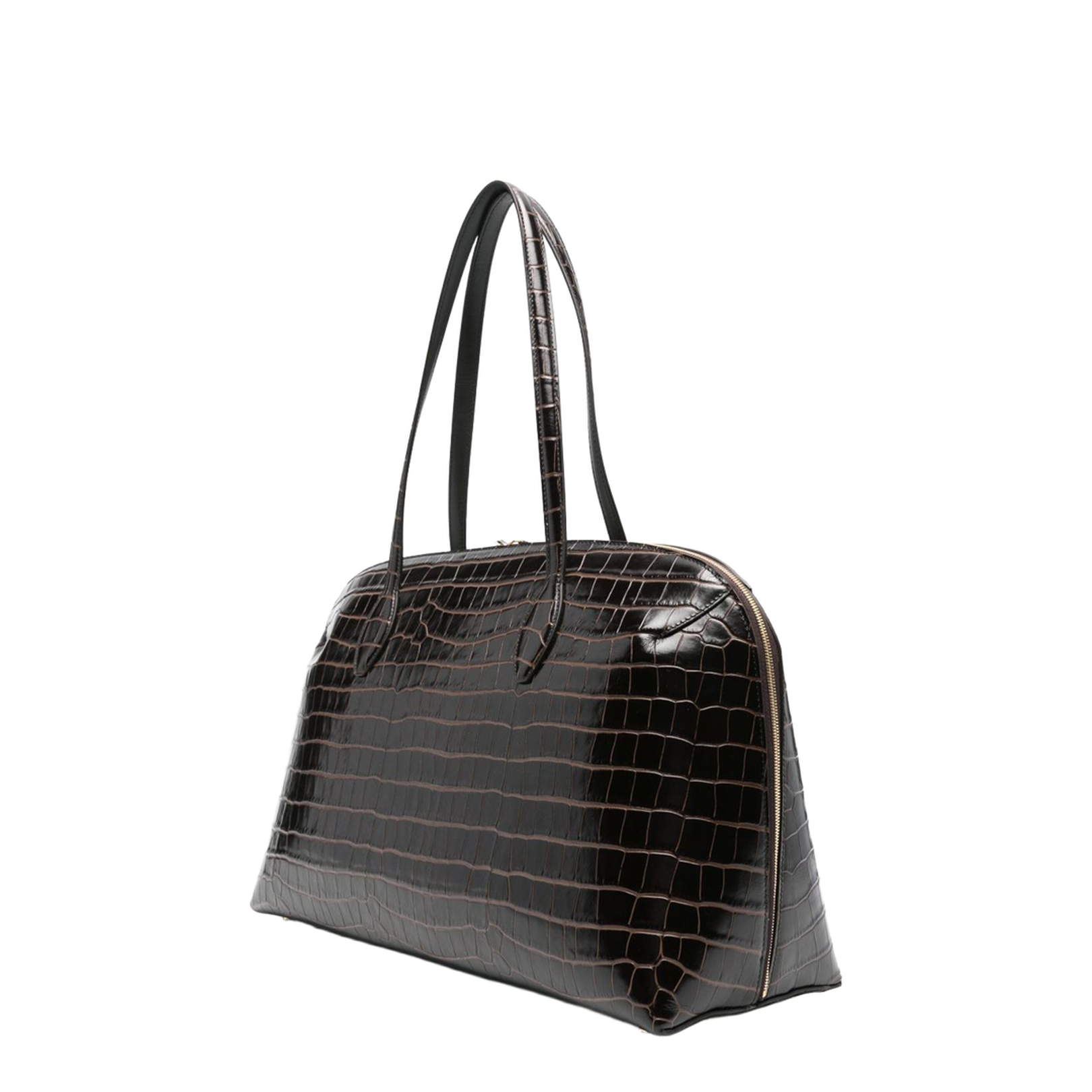 Coffee Brown Croco-Embossed Leather Bag