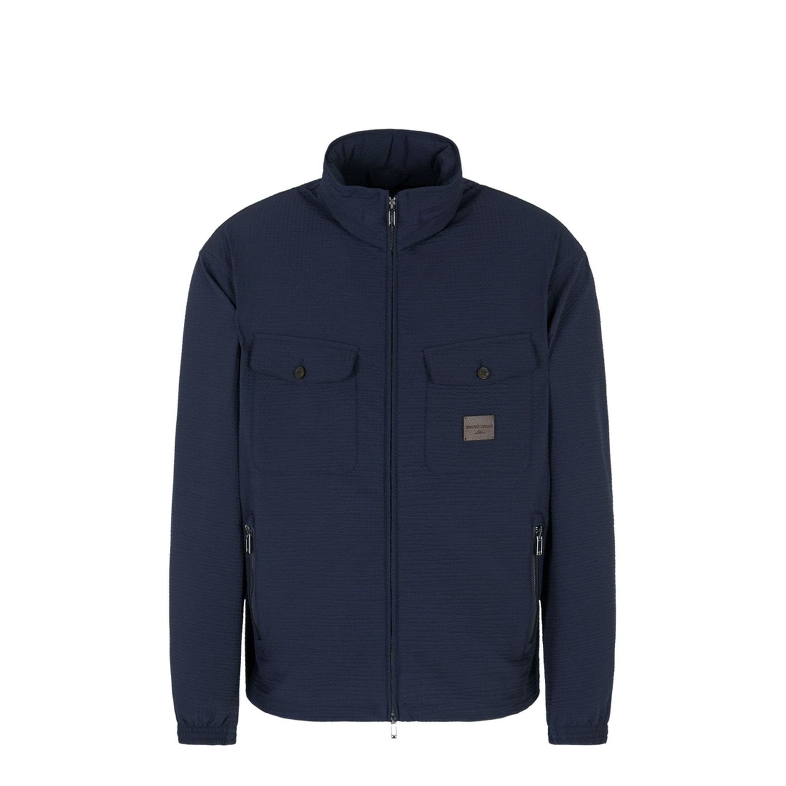 Dark Blue Textured Weave Zip Fastening Jacket