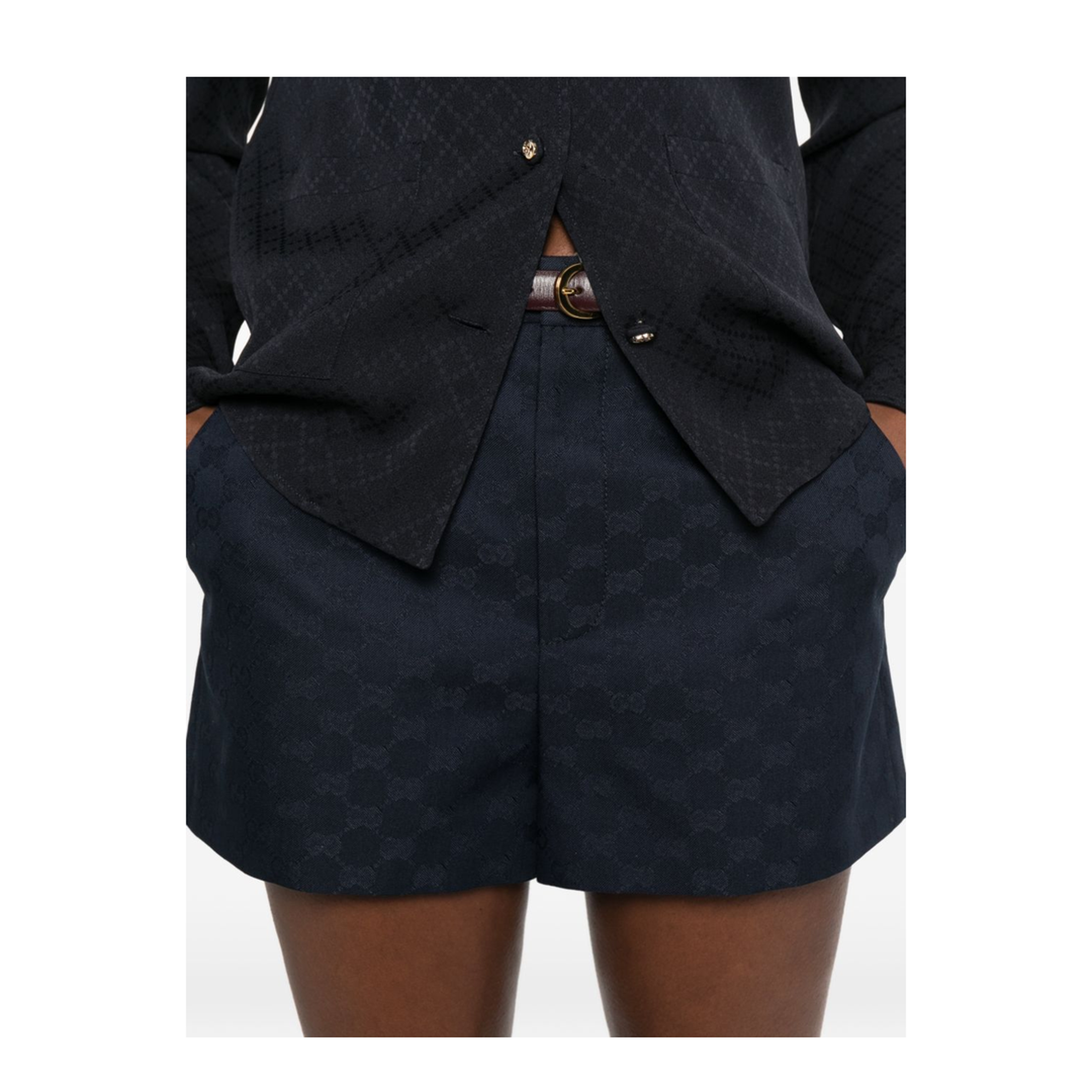 Blue Gg Cotton Gabardine Shorts