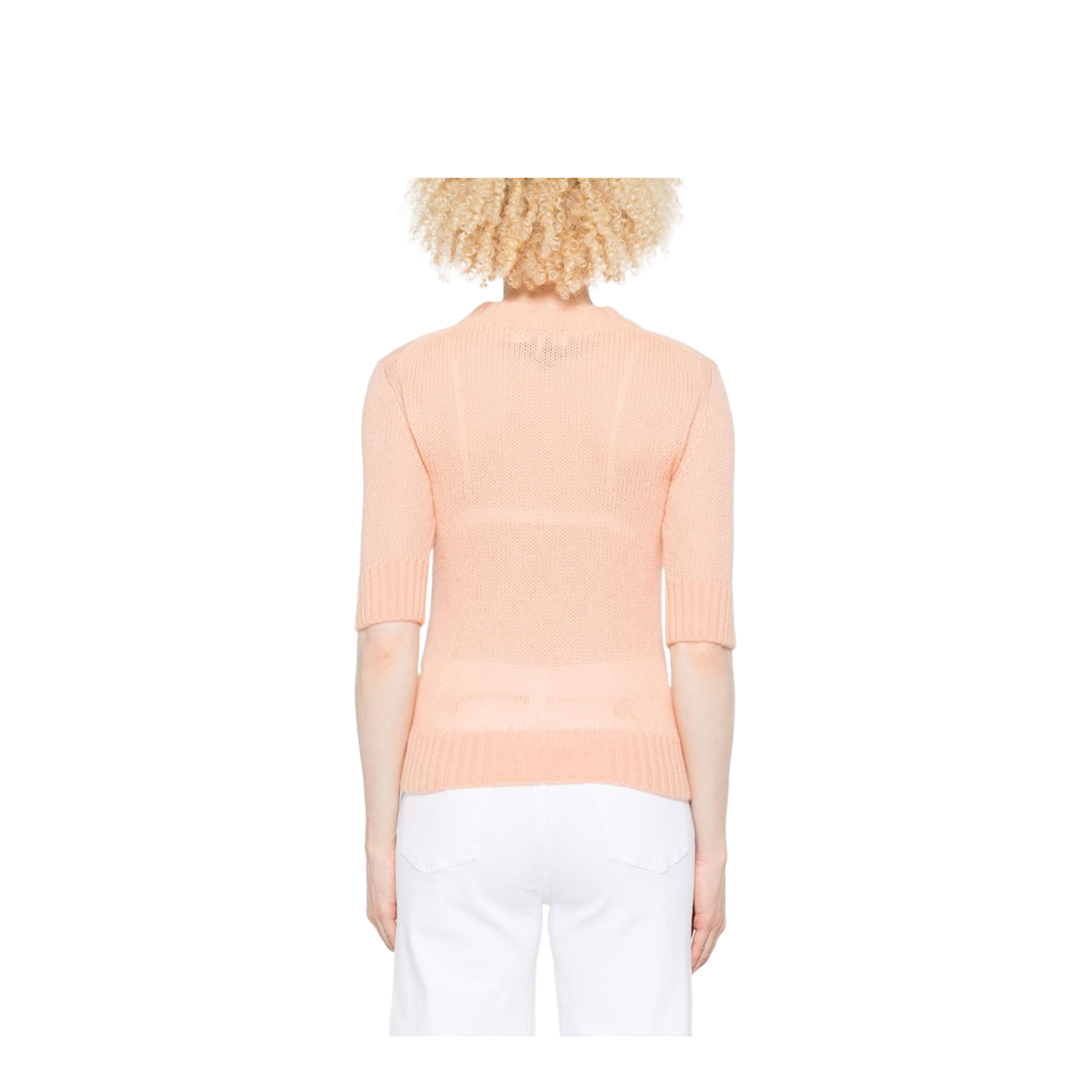 Elbow-Sleeve Logo Sweater in Alpaca Wool & Silk Knit