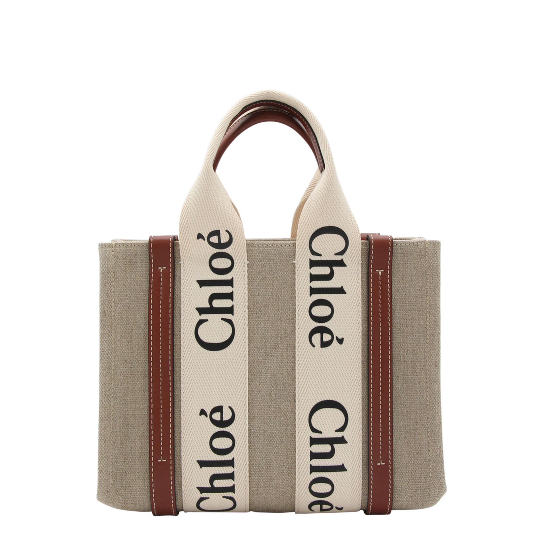Woody Small Linen Canvas Tote - Marrón