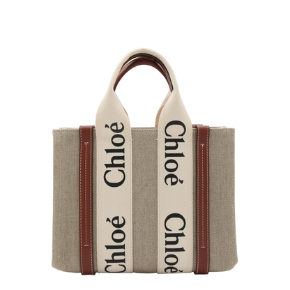 Woody Small Linen Canvas Tote - Marrón