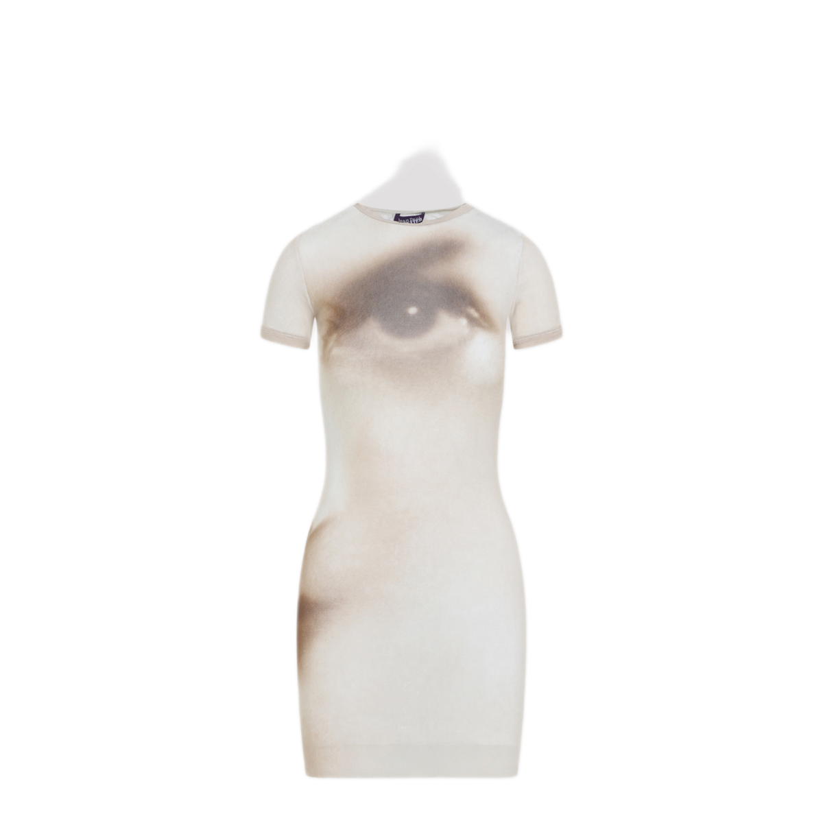 Printed Face Mesh Short Dress