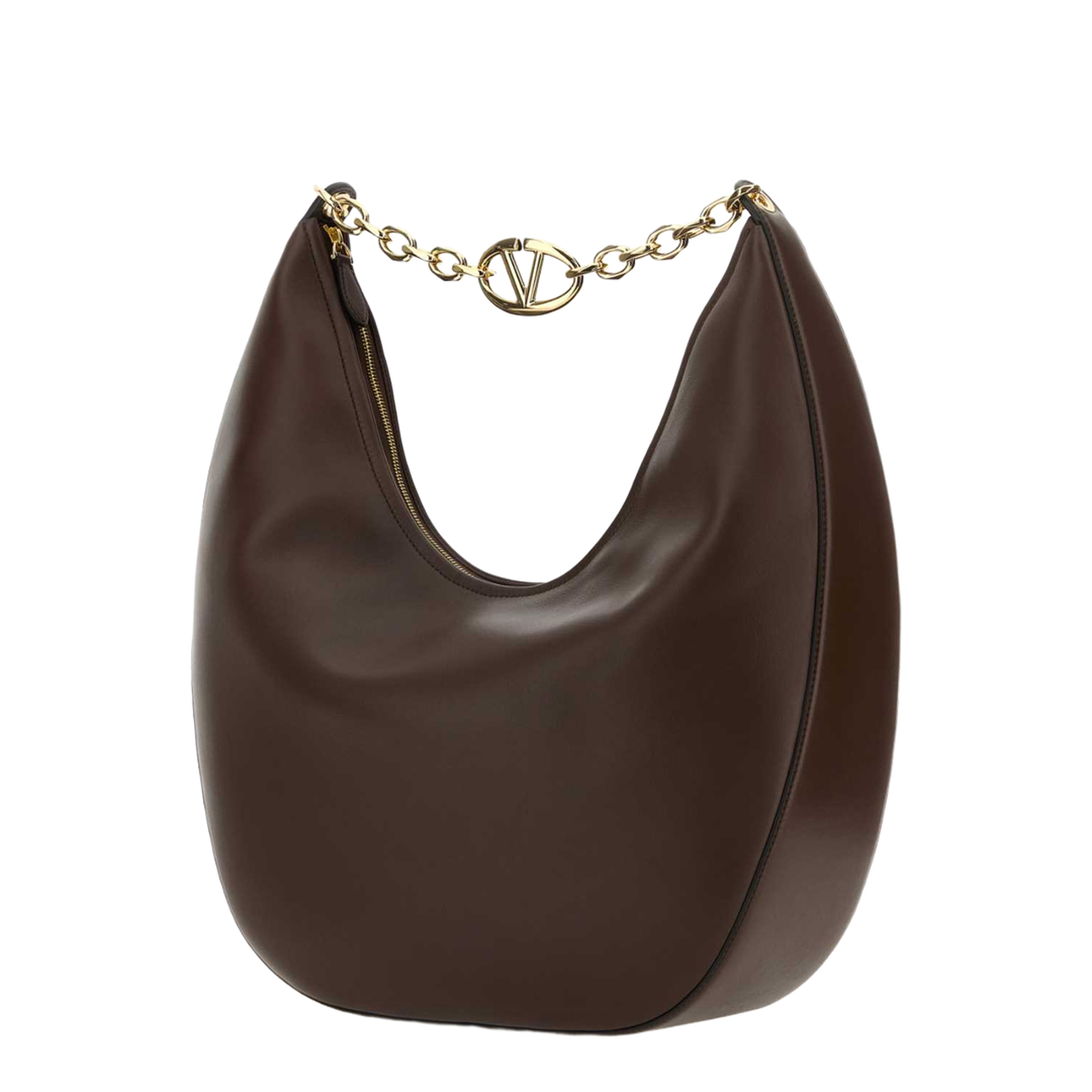 Brown leather medium VLogo Moon shoulder bag
