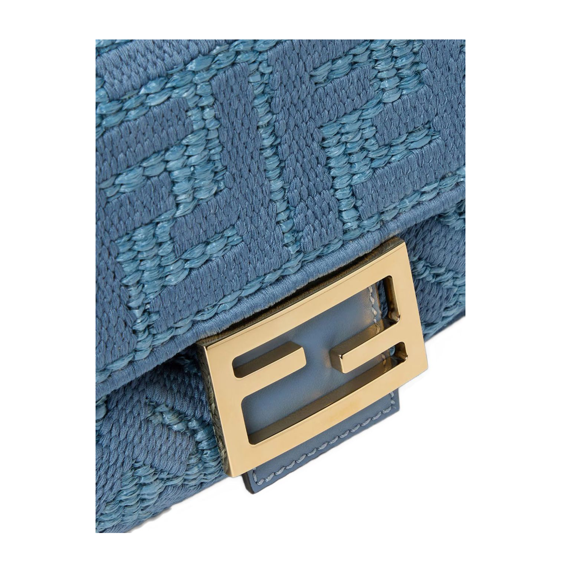 Baguette Raffia-Effect Shoulder Bag - Blue