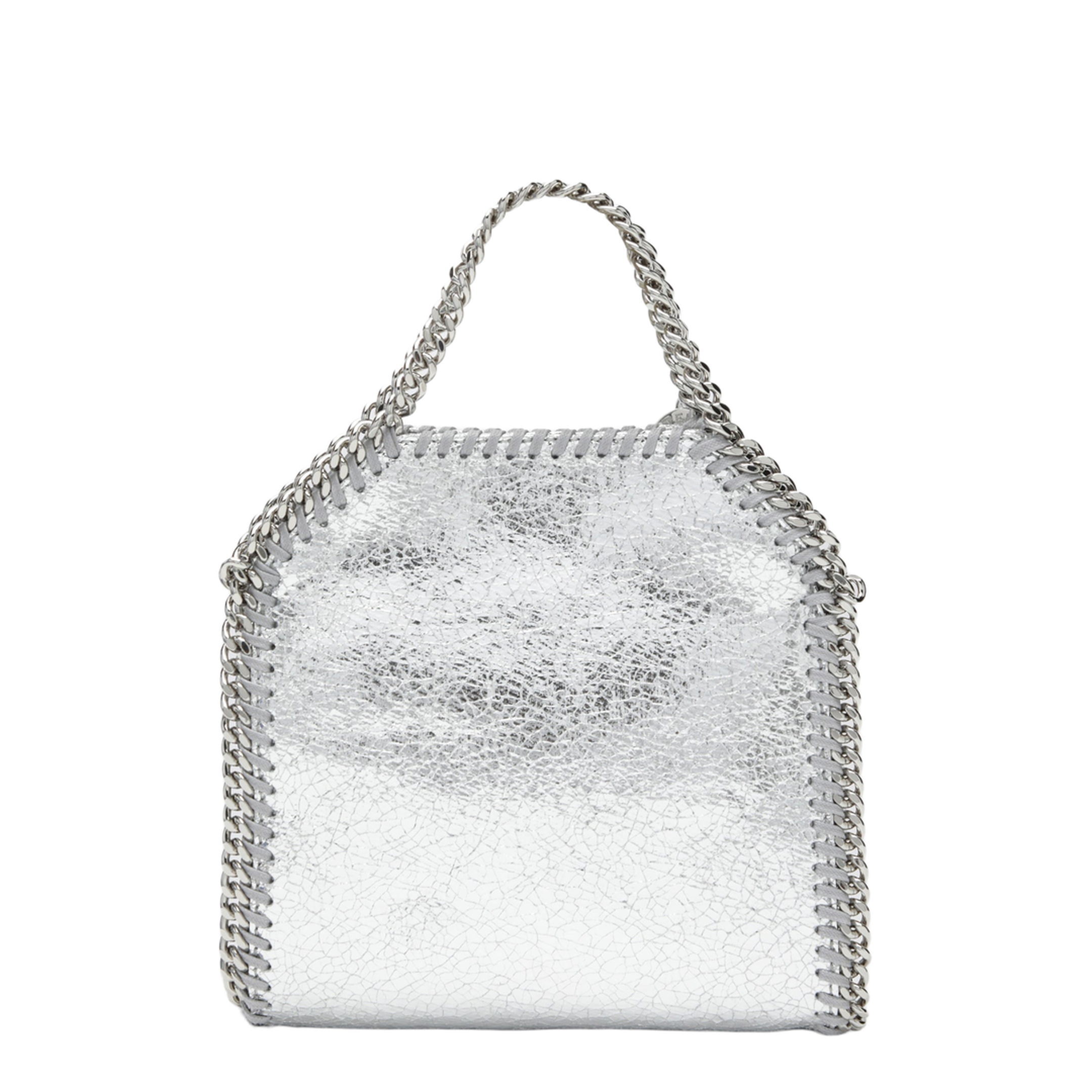 Falabella Tiny Cracked Metallic Polyester Tote Bag - Silver