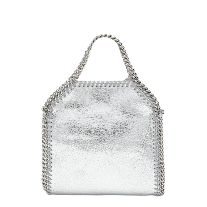 Falabella Tiny Cracked Metallic Polyester Tote Bag - Silver