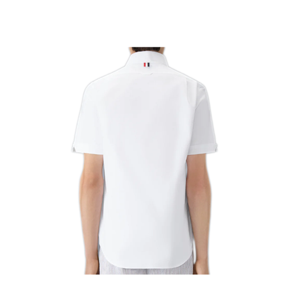 MAYFEYR - Thom Browne - Straight Fit Button Down Short Sleeve Shirt With Cf Gg Placket In Oxford - MWS239EF0313100