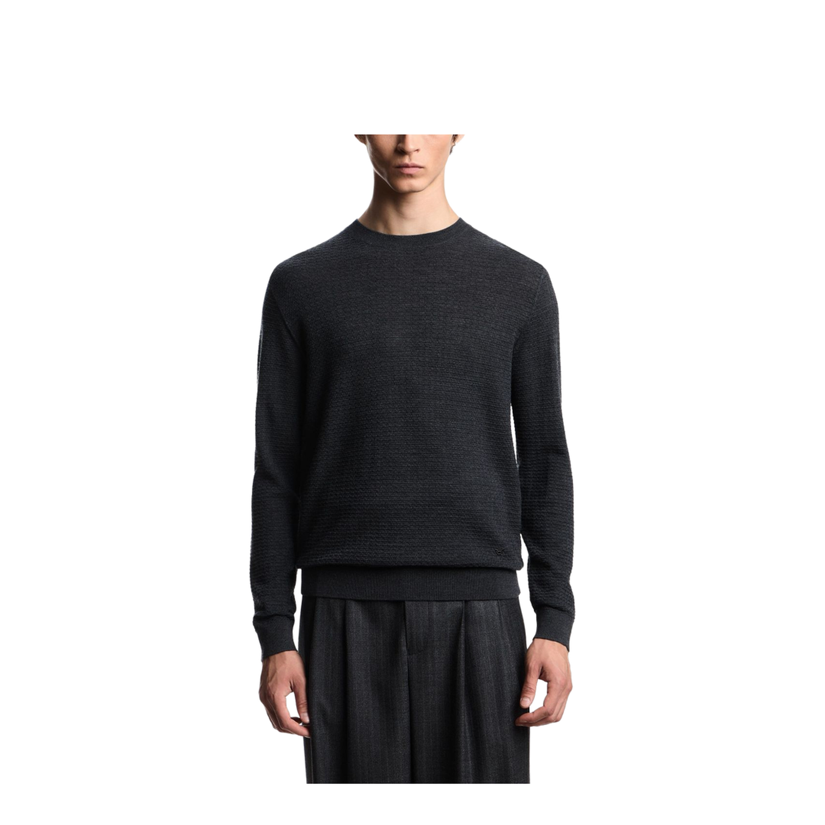 Dark Grey Textured Knit Round Neck Long Sleeve Top