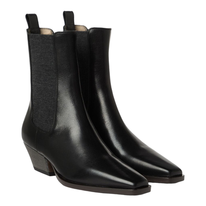 Cuban Heel Leather Boots - Black