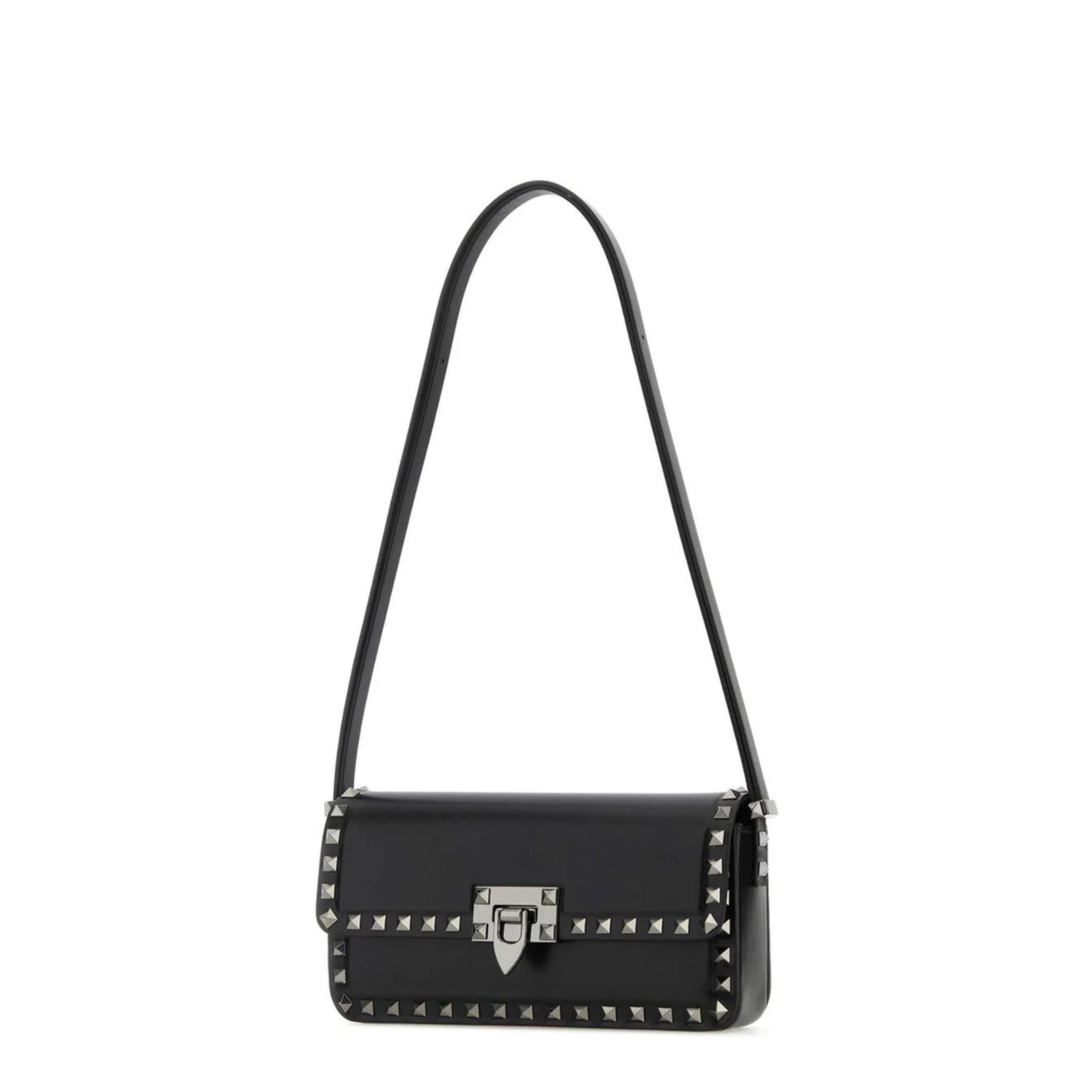 Black Leather Rockstud Shoulder Bag