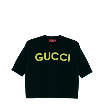 Soft Wool Top with Intarsia in Dark Green