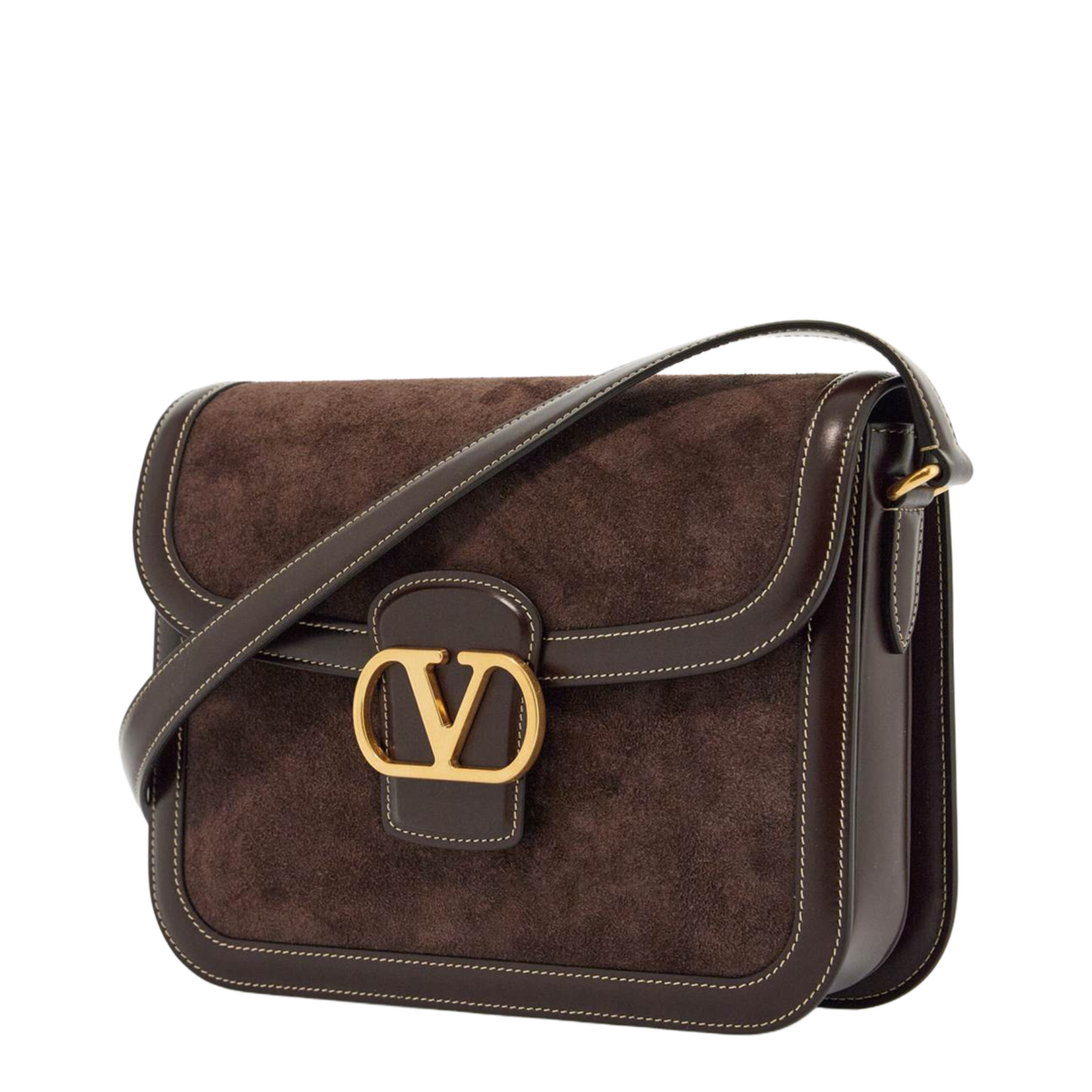 Shoulder Bag in Dark Brown Suede with Golden Buckle