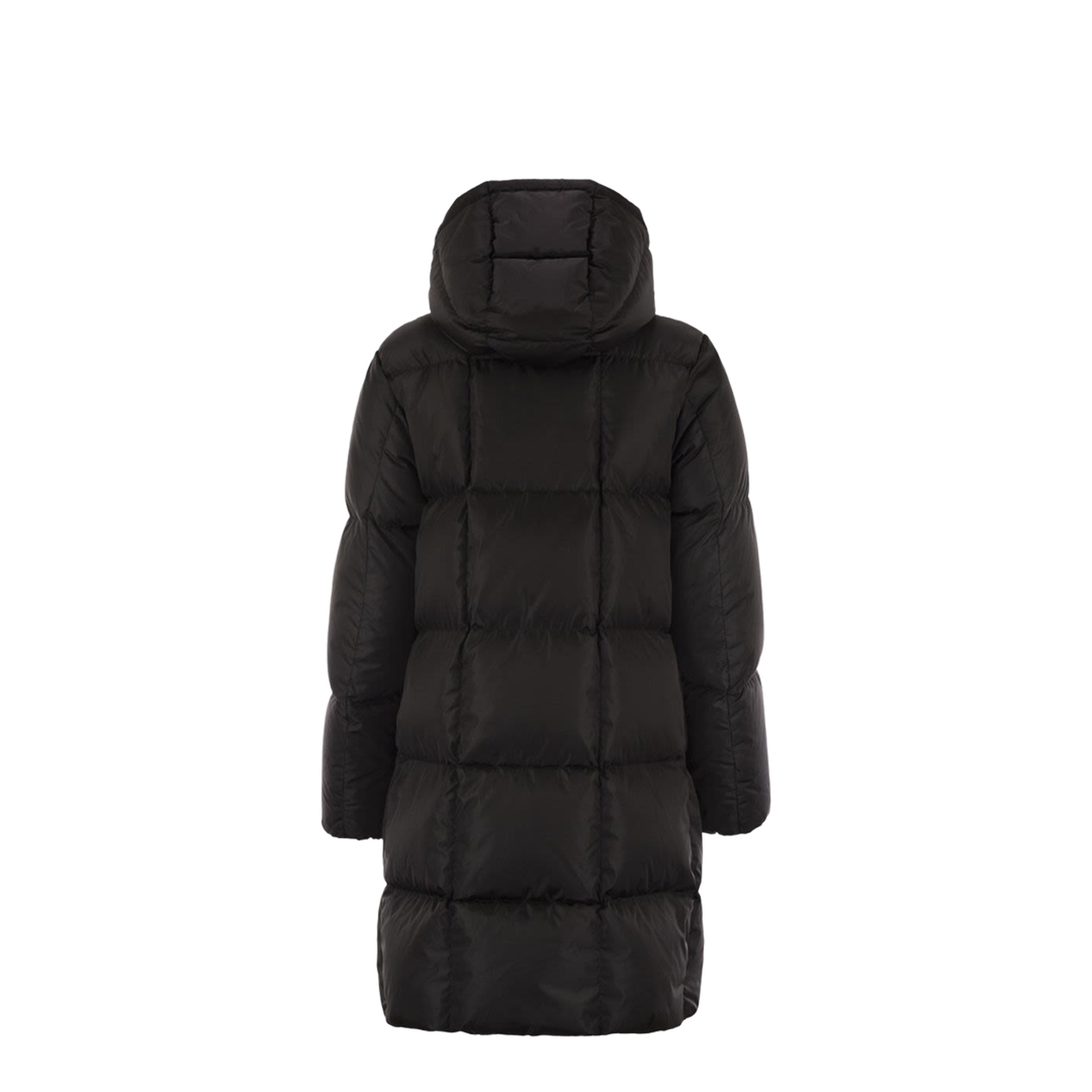 Black Litte Square-Quilted Hooded Long Down Jacket