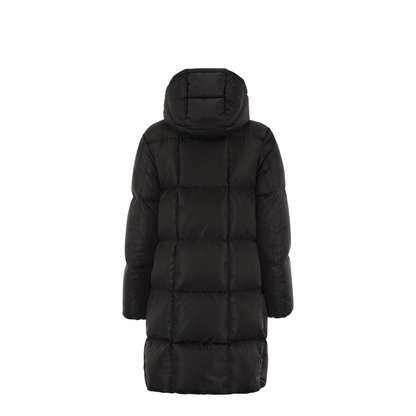 Black Litte Square-Quilted Hooded Long Down Jacket