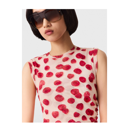 MAYFEYR - Stella Mccartney - Raspberry Print Mesh Crew Neck Dress - 6J04683SQA655001