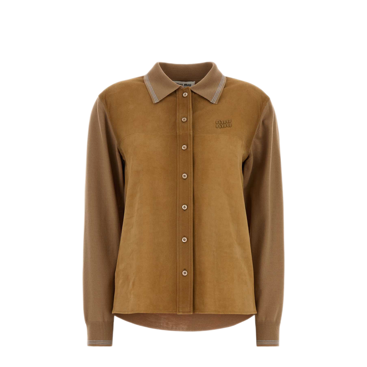 MAYFEYR - Miu Miu - Camel Wool And Suede Cardigan - MMF01RSOOO18TKF0040