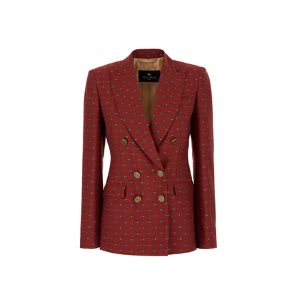 Paisley Print Double Breasted Blazer Red