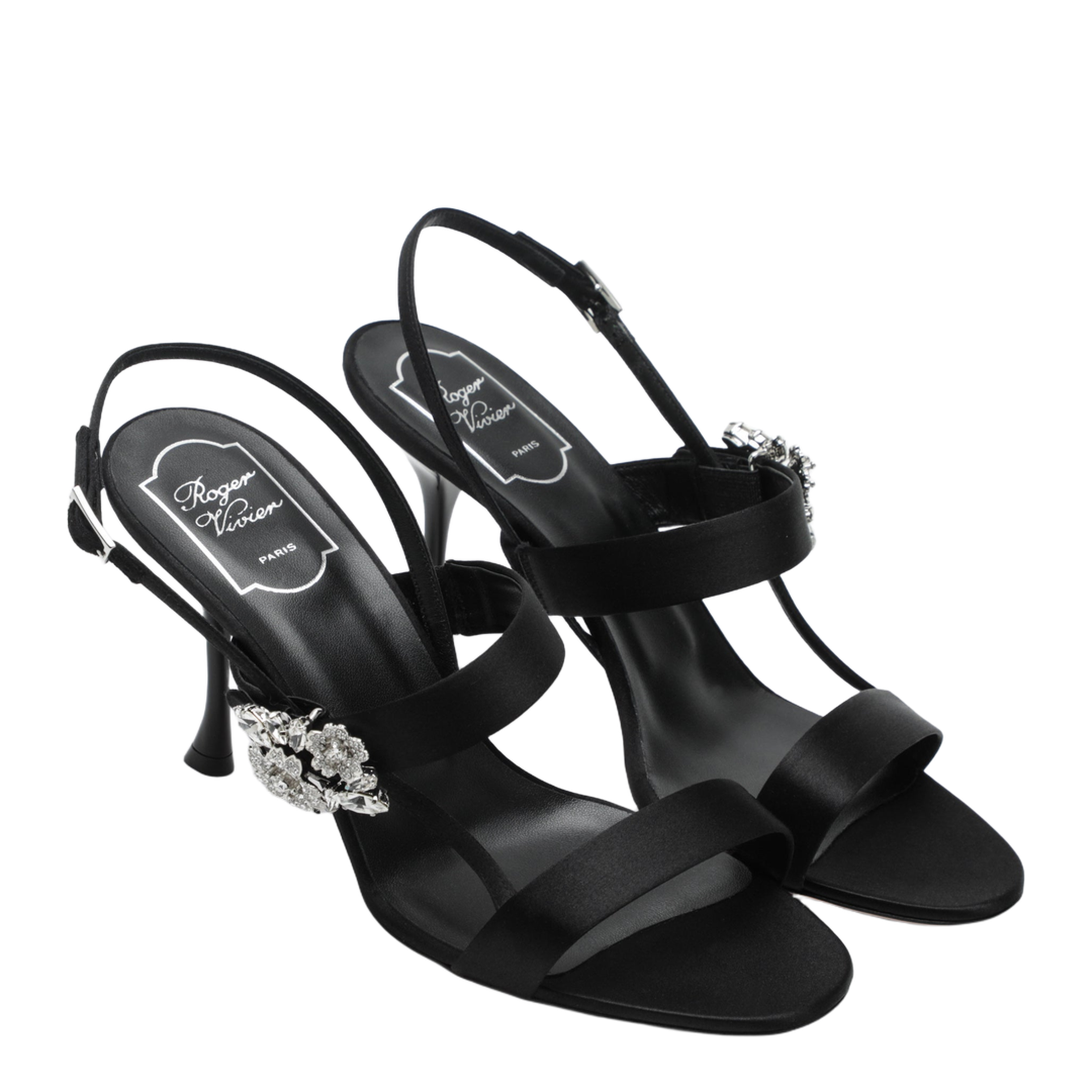 Black Satin Efflorescence Sandals