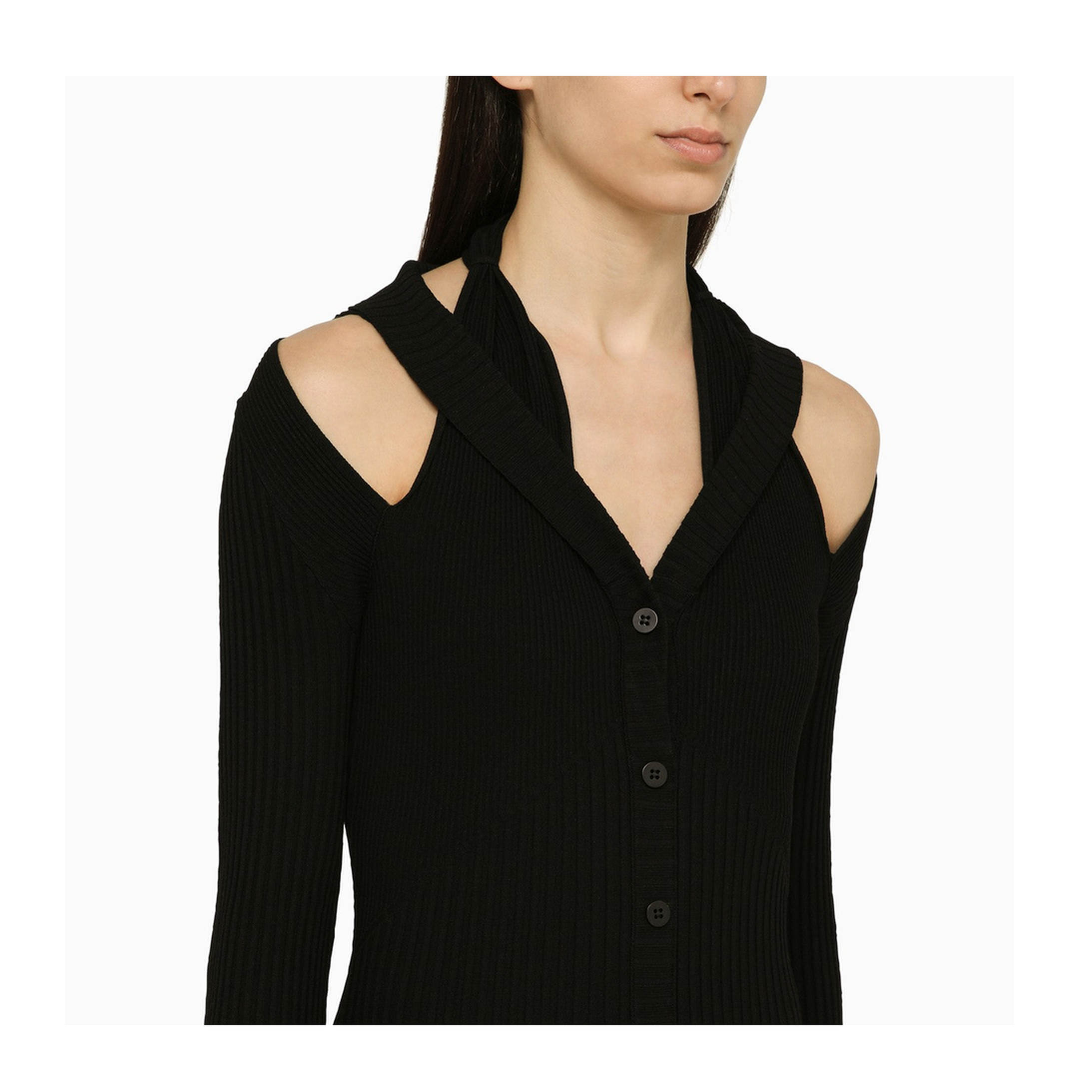 MAYFEYR - Andreādamo - Black Ribbed Mini Dress With Cut Out - ADPS24DR15748169VI0473