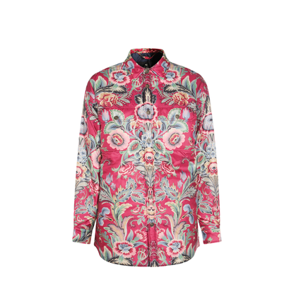 Floral Print Shirt Coat Red