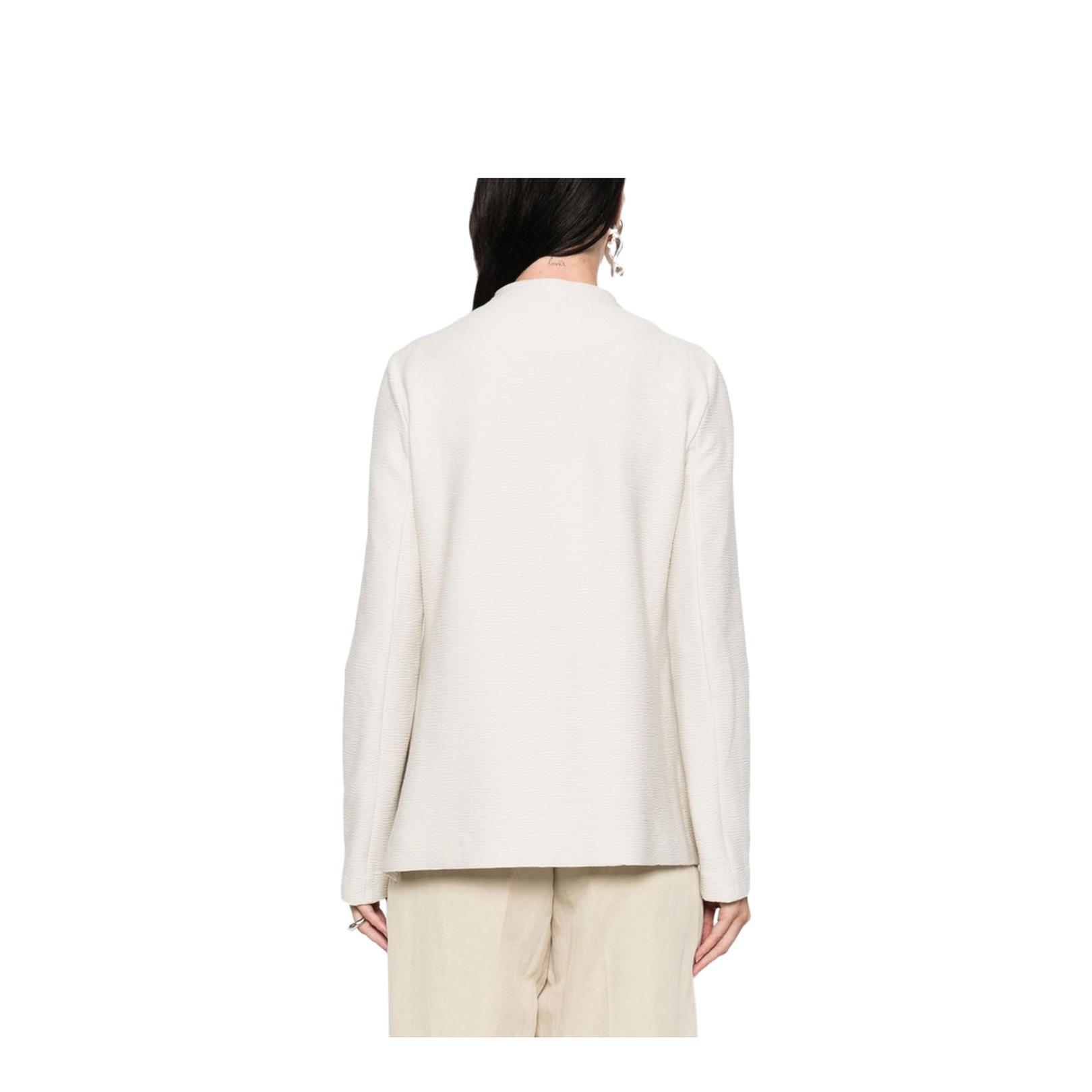 Ivory Button Fastening Round Neck Long Sleeves