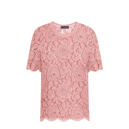 Short-sleeved Cordonetto Lace T-shirt in Pink