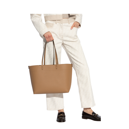 Roll Medium Leather Structured Tote - Tan