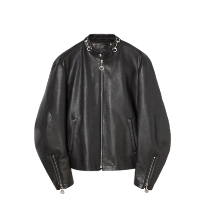 Leather Jacket with Horsebit in Black